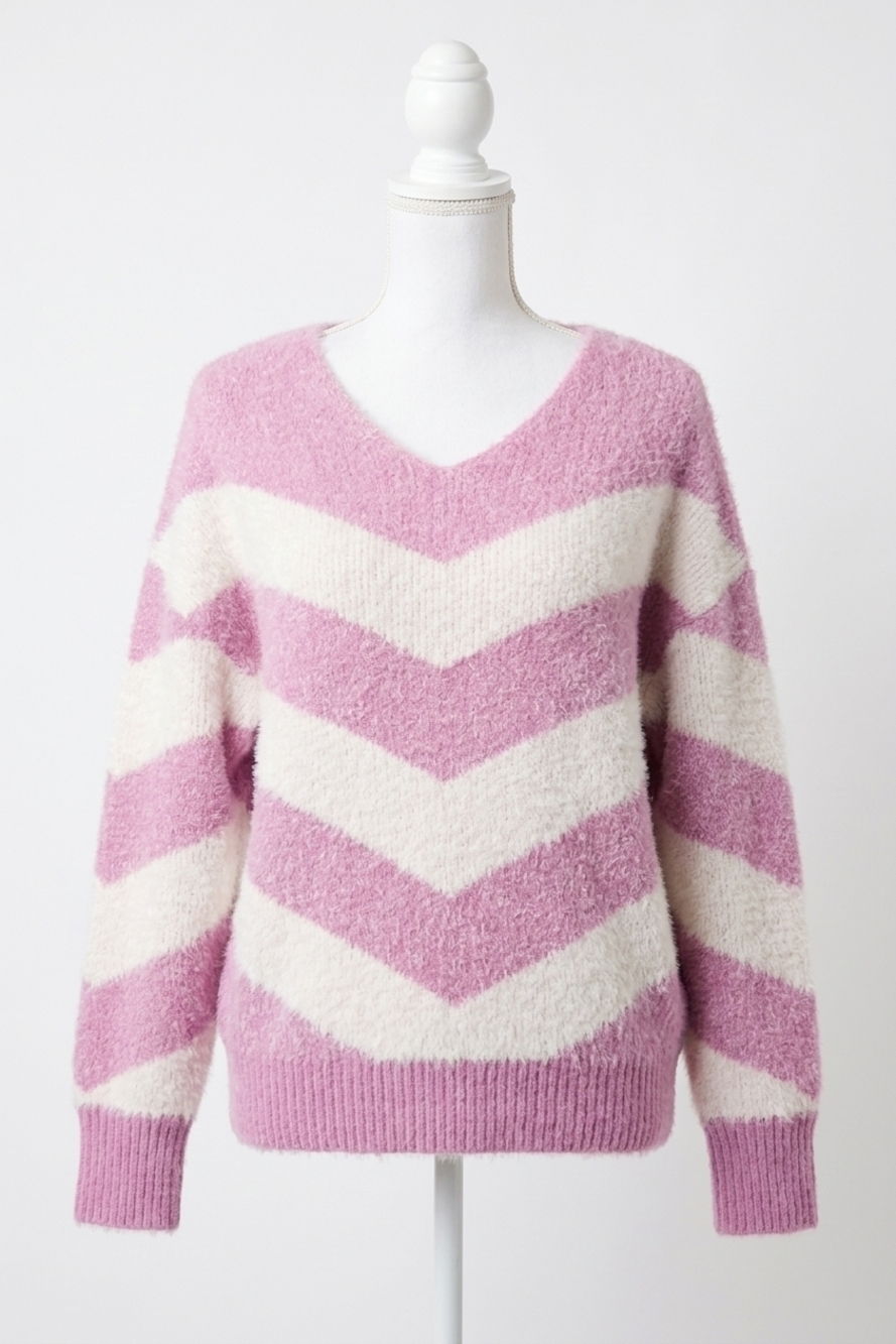 NEW BLUIVY chevron soft fuzzy pullover in rose